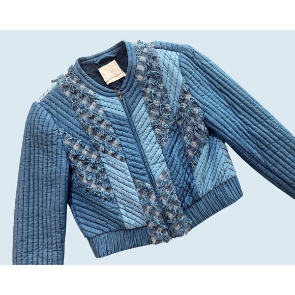 REBECCA TAYLOR Patch Chambray Jacket Textured Cropped Size XS - Picture 4 of 8